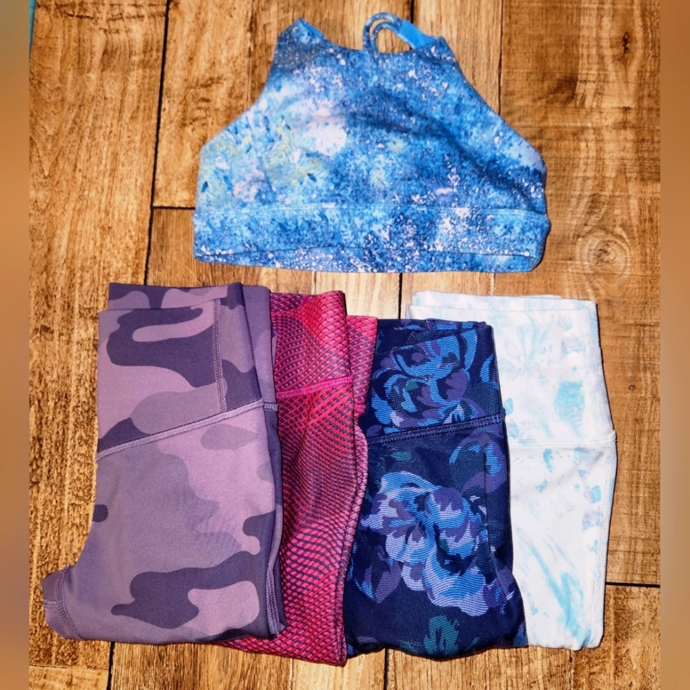 All in Motion Size S (6/6X) bundle of 4 sport leggings & 1 sports bra